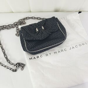 Marc by Marc Jacobs black perforated leather crossbody bag silver chain strap